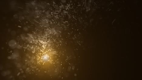 vuelo de brillo dorado con luz parpadeante. partículas de oro de navidad brillantes y fondo de plantilla de entrada reluciente. efecto festivo mágico de lujo con bokeh y brillo. rastro de polvo 3d render