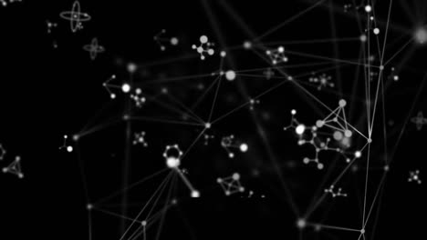 animación de la red de conexiones con moléculas en el espacio negro digital