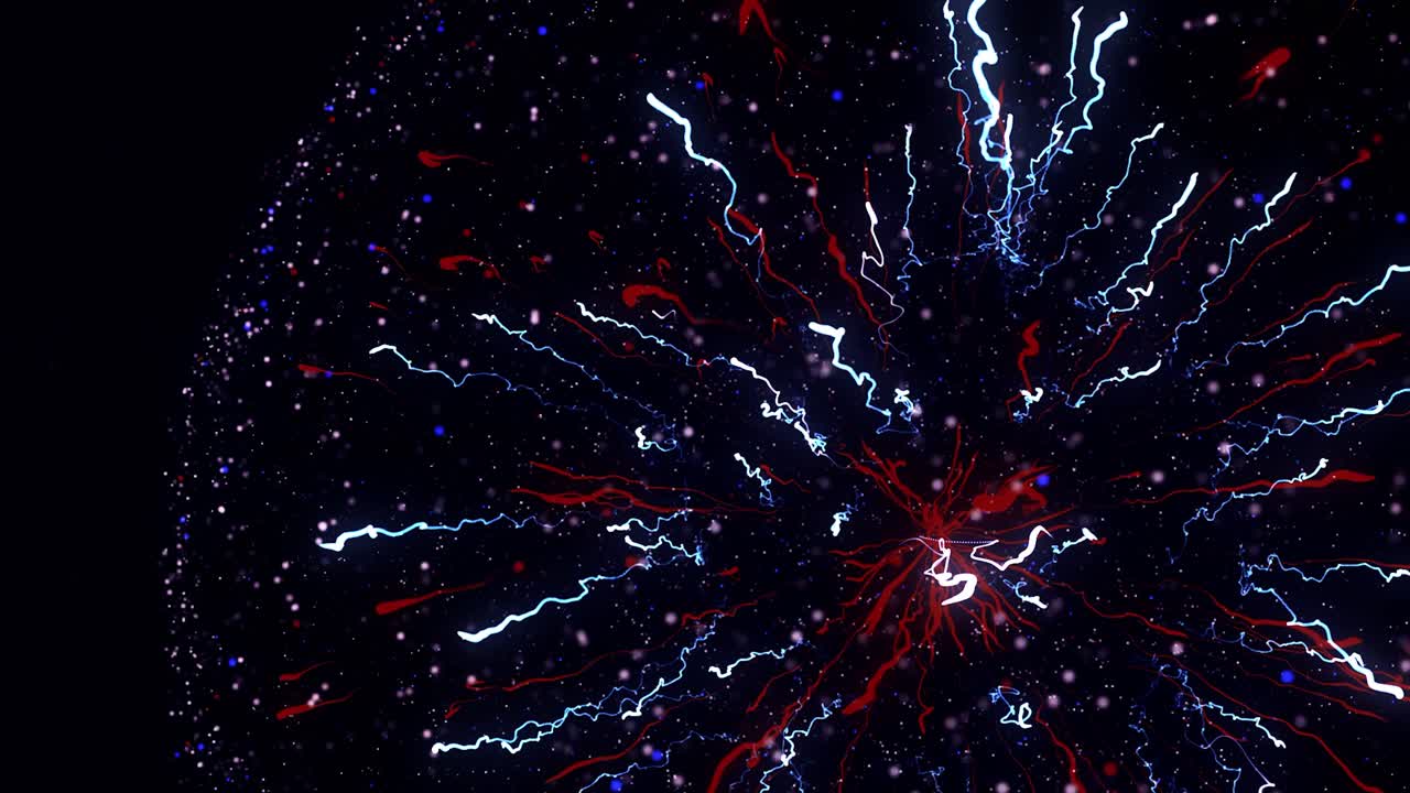 líneas y partículas abstractas de colores en un fondo oscuro