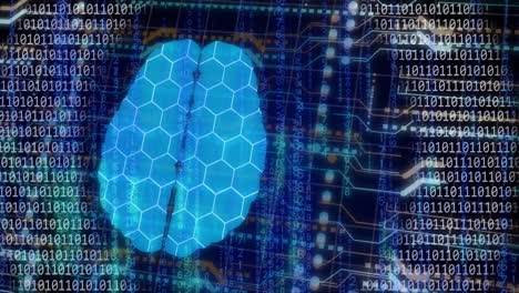animation of digital brain with connections over binary coding