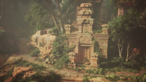 a lost temple in a misty jungle