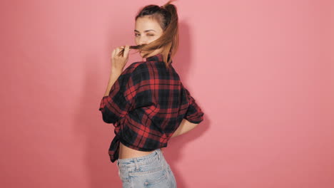 woman in plaid shirt and jeans