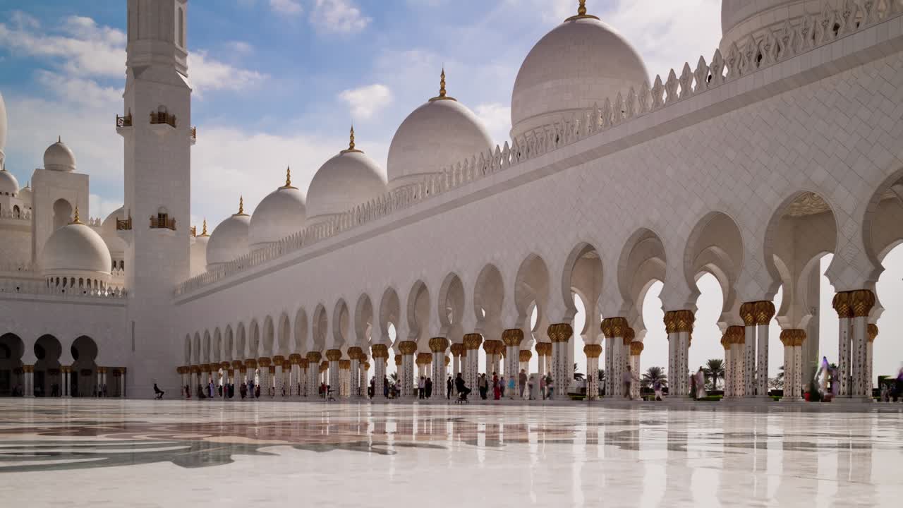 giorno soleggiato più famoso abu dhabi grand mosque hall panorama 4k timelapse uae