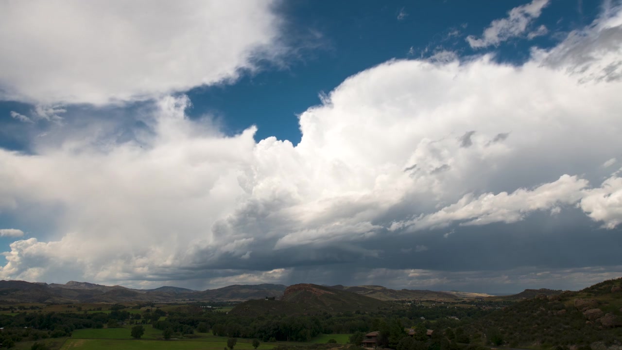 Storms build along the front range of the Rocky Mountains.