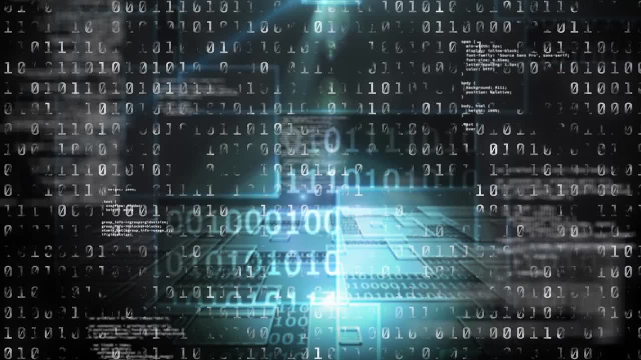 Animation of data processing on black background