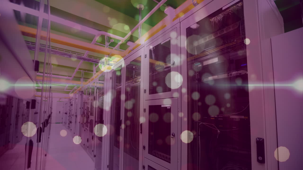 animación de luces y puntos flotando sobre los servidores