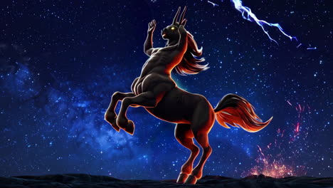 centaur unicorn in a night sky storm