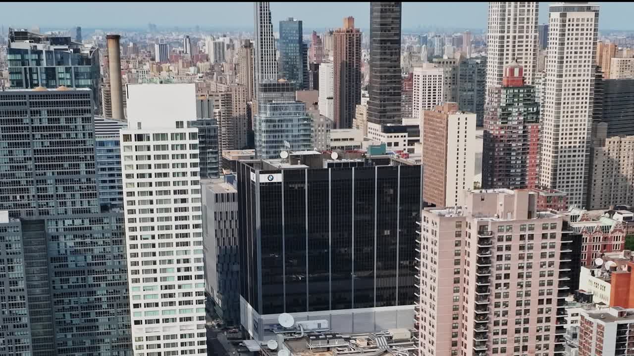 Aerial view of NYC's diverse skyscrapers and cityscape