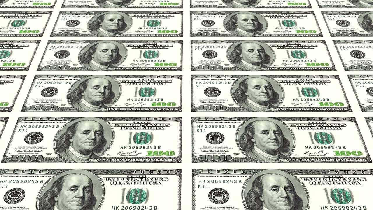 100달러 지폐는 멀리서 3d 관점에서 볼 수 있습니다.