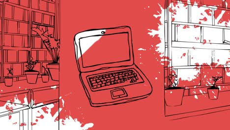 Laptop-drawn-on-a-red-library-drawn