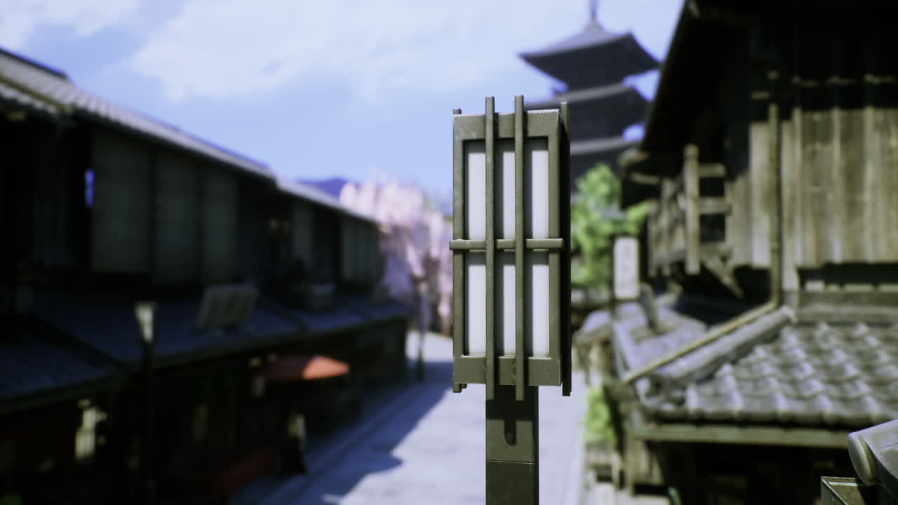 Traditional lantern illuminates a historic street in an old japanese town