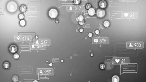 animación de iconos de medios en fondo gris