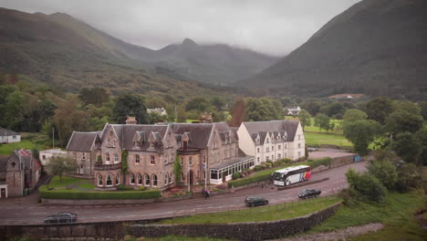 drone moving away from scottish hotel