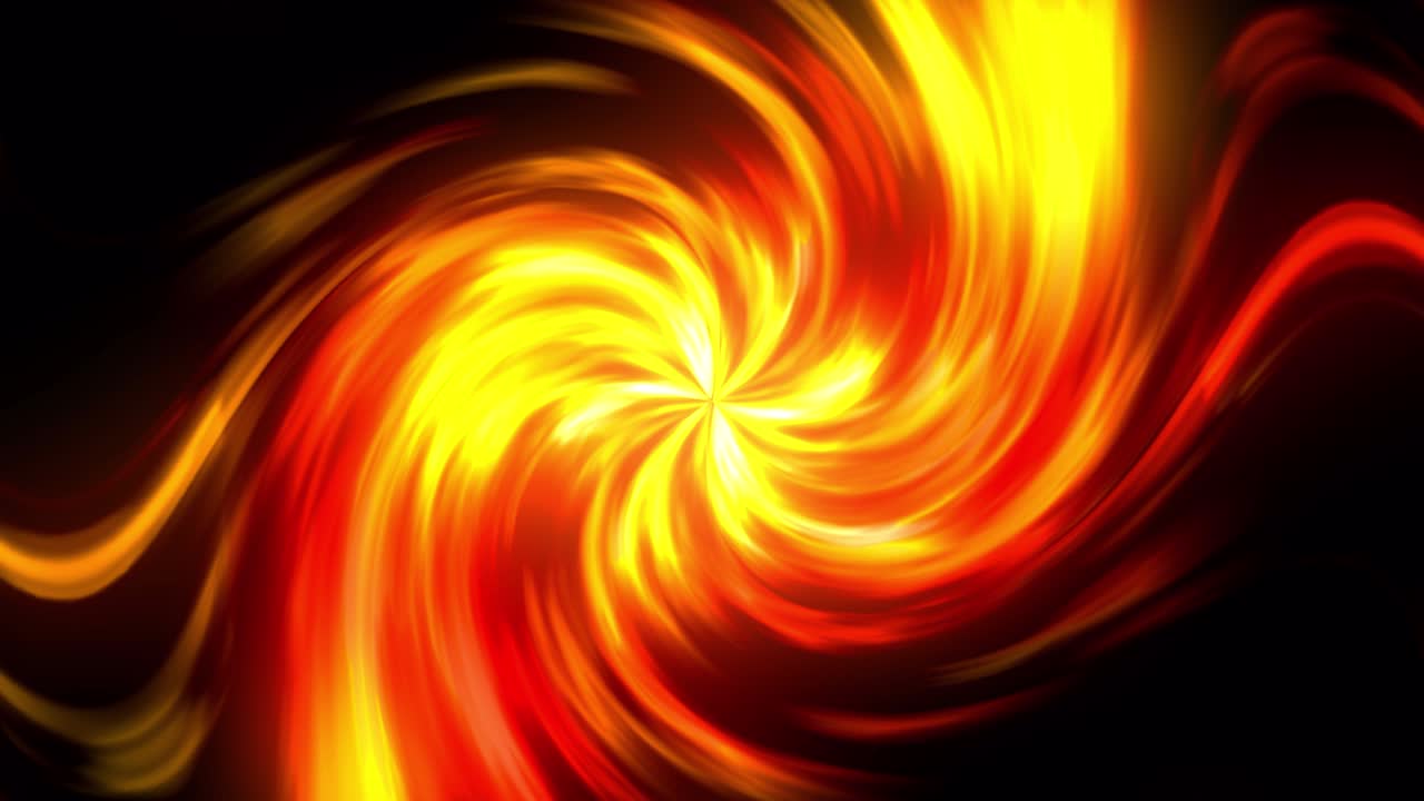 animación de una espiral de luz amarilla y naranja brillante que gira sobre un fondo negro