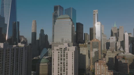 flying above manhattan buildings, new york city