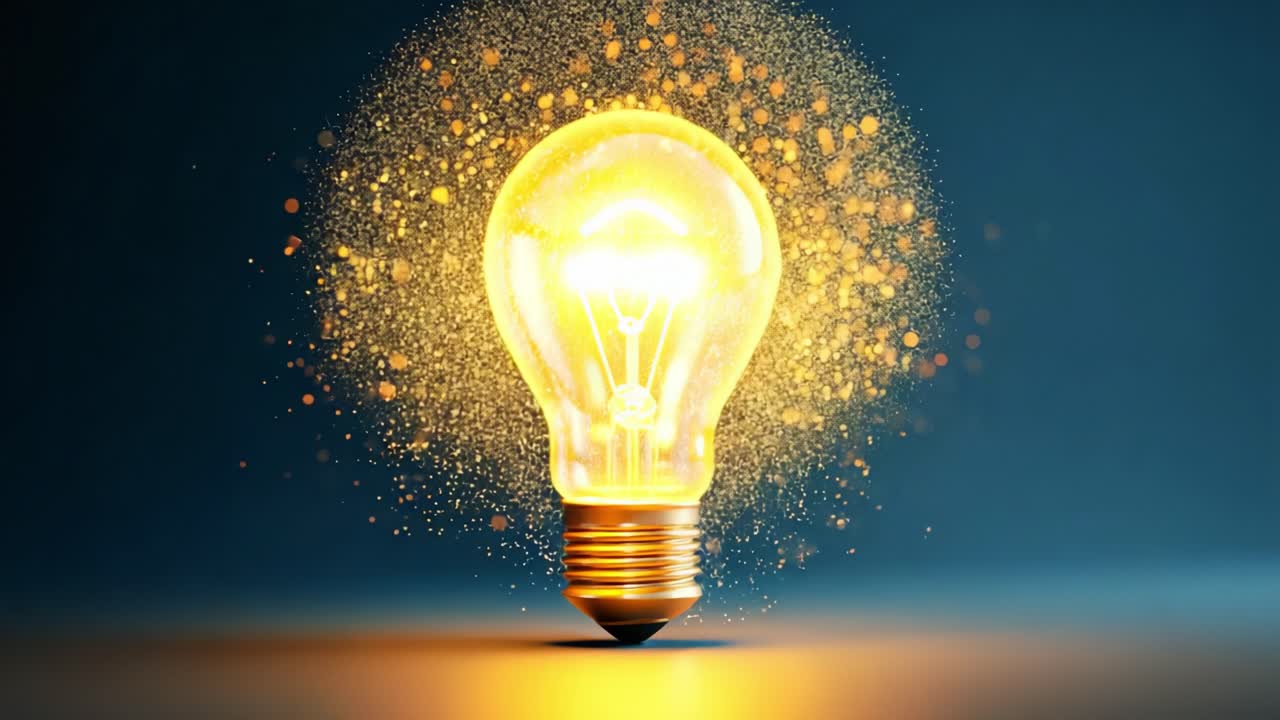 Illuminating Concept: Creative Sparks Emanate from a Glowing Light Bulb Surrounded by Enchanting Particles, Symbolizing Innovation and Inspiration in Technology