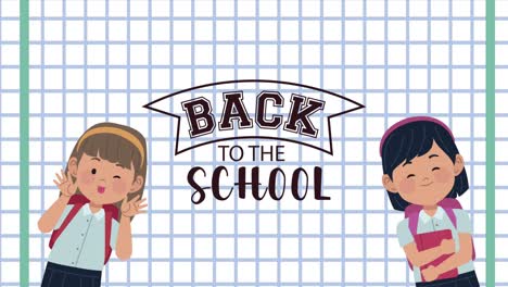 back to school lettering in notebook sheet and schoolgirls