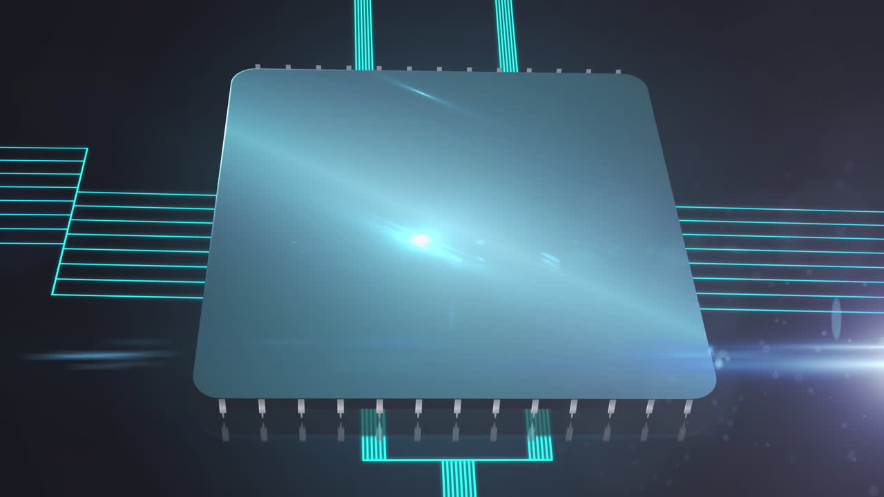 animación de una placa de circuito de computadora digital con líneas verdes brillantes