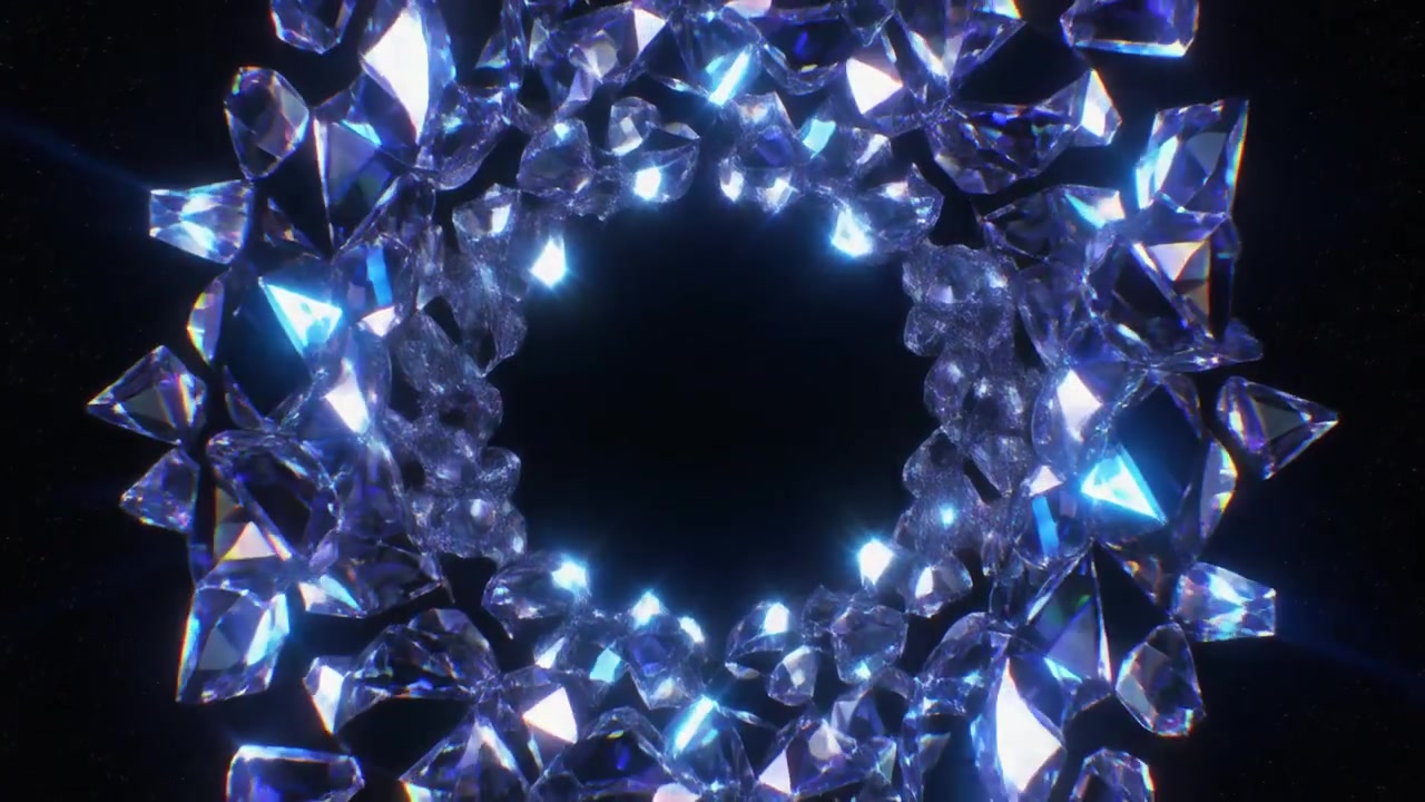 Rotating Ring of Glowing Blue Diamonds in Deep Space