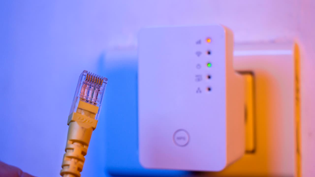 cinemagraph del estado de conexión de señal parpadeante led luces en repetidor wifi