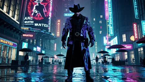Cyberpunk Cowboy in Neon City at Night