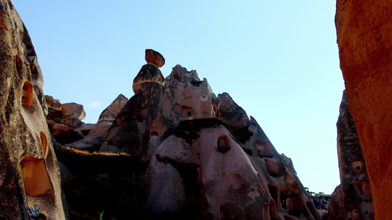 Rock Formations and Cave Houses in Uchisar, Cappadocia, Turkey, Asia