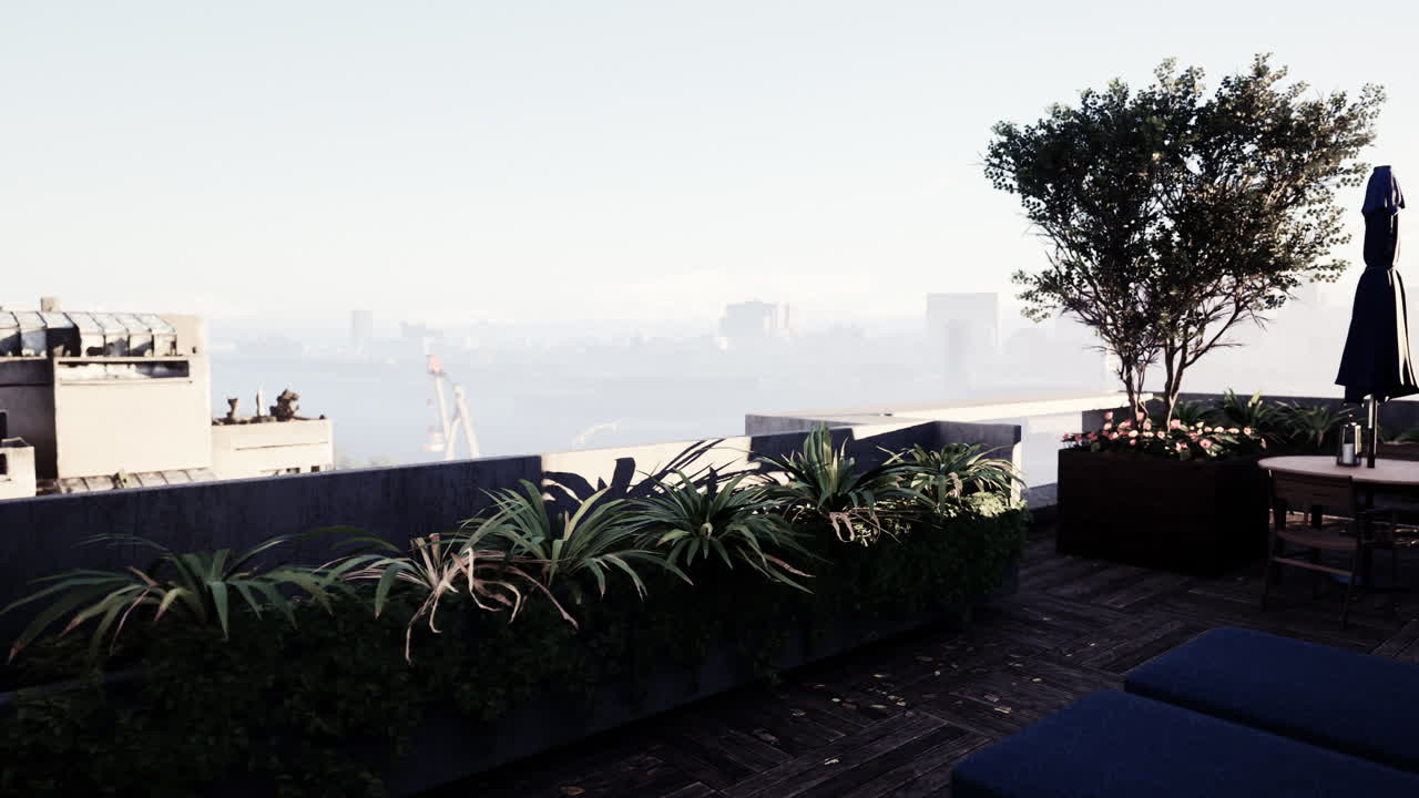 도시 스카이라인을 볼 수 있는 지붕 마당