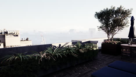 patio en la azotea con vista al horizonte de la ciudad