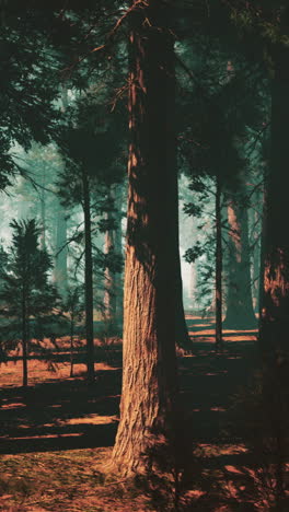 a serene forest of tall redwood trees