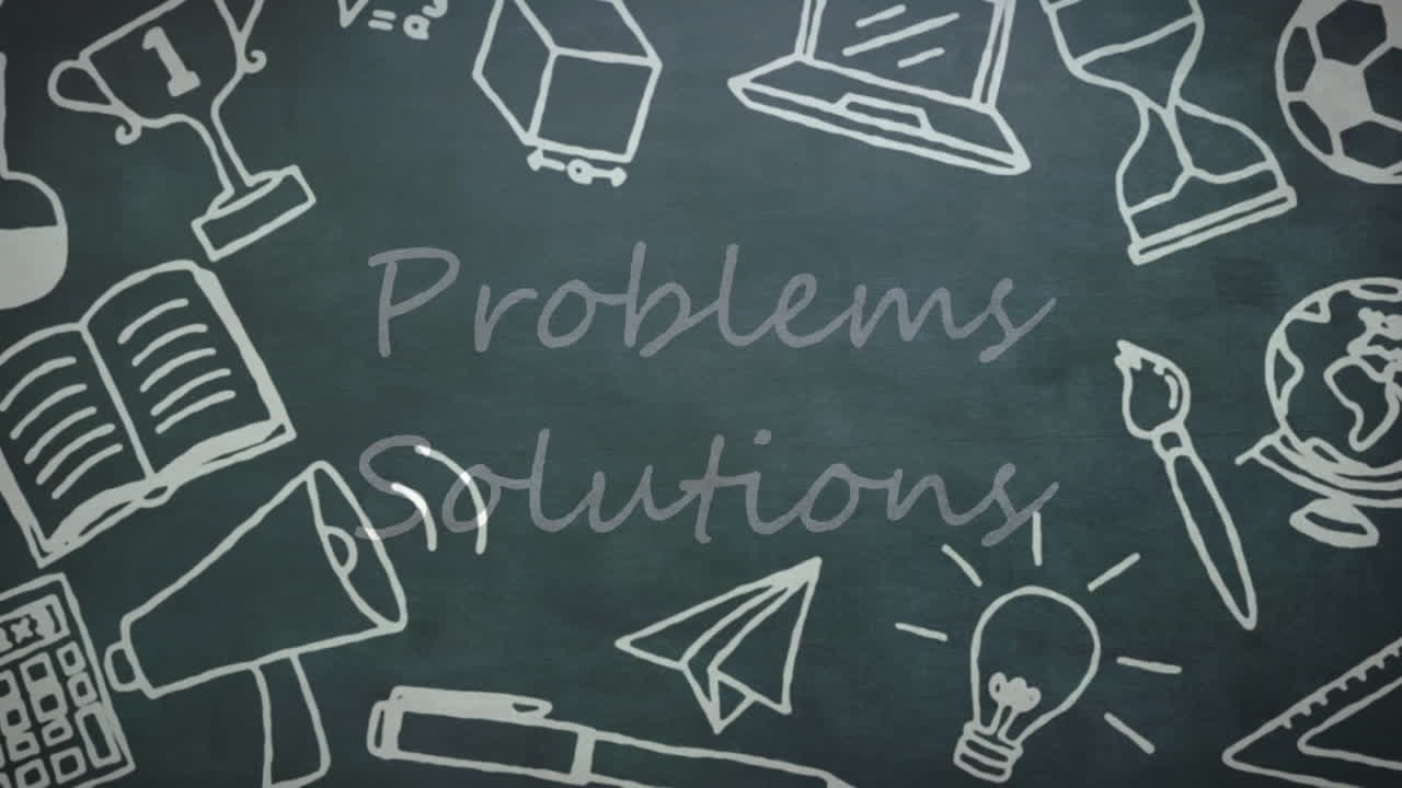 학교 아이템 아이콘 위에 문제 해결 텍스트의 애니메이션