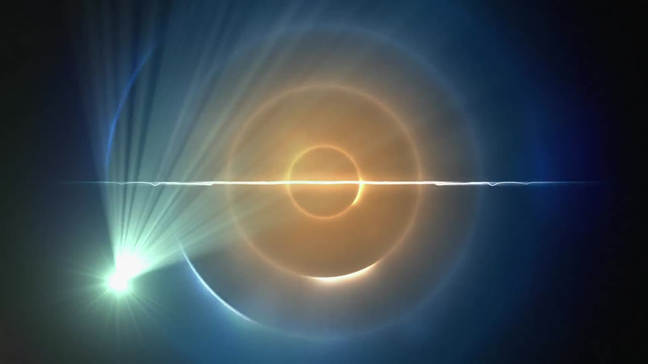 푸른 공간에서 반 ⁇ 이는 원과 움직이는 빛의 애니메이션