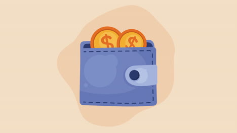 golden coins dollars with wallet animation