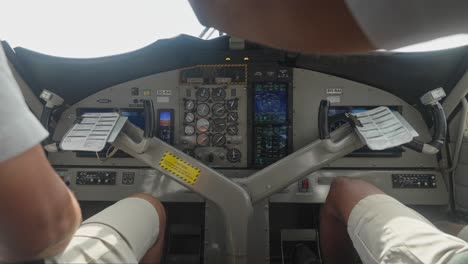 seaplane cockpit dashboard with navigation instruments and control wheel