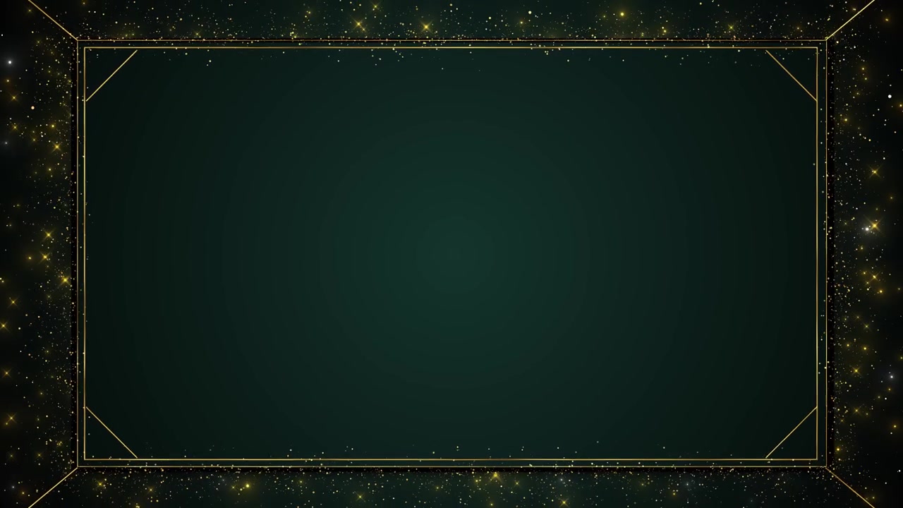 Luxury gold border frame green center sparkling particles elegant corners and premium festive style