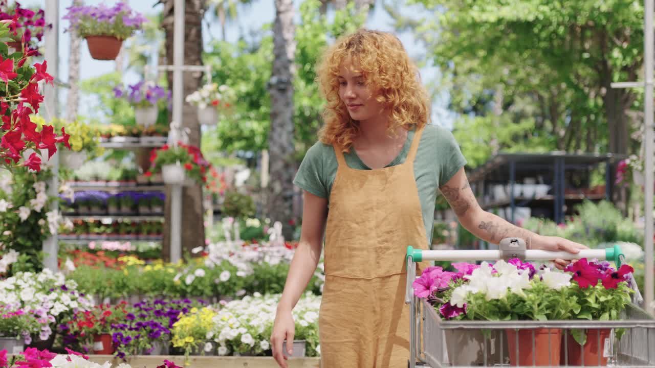 Woman shopping for flowers at a garden center