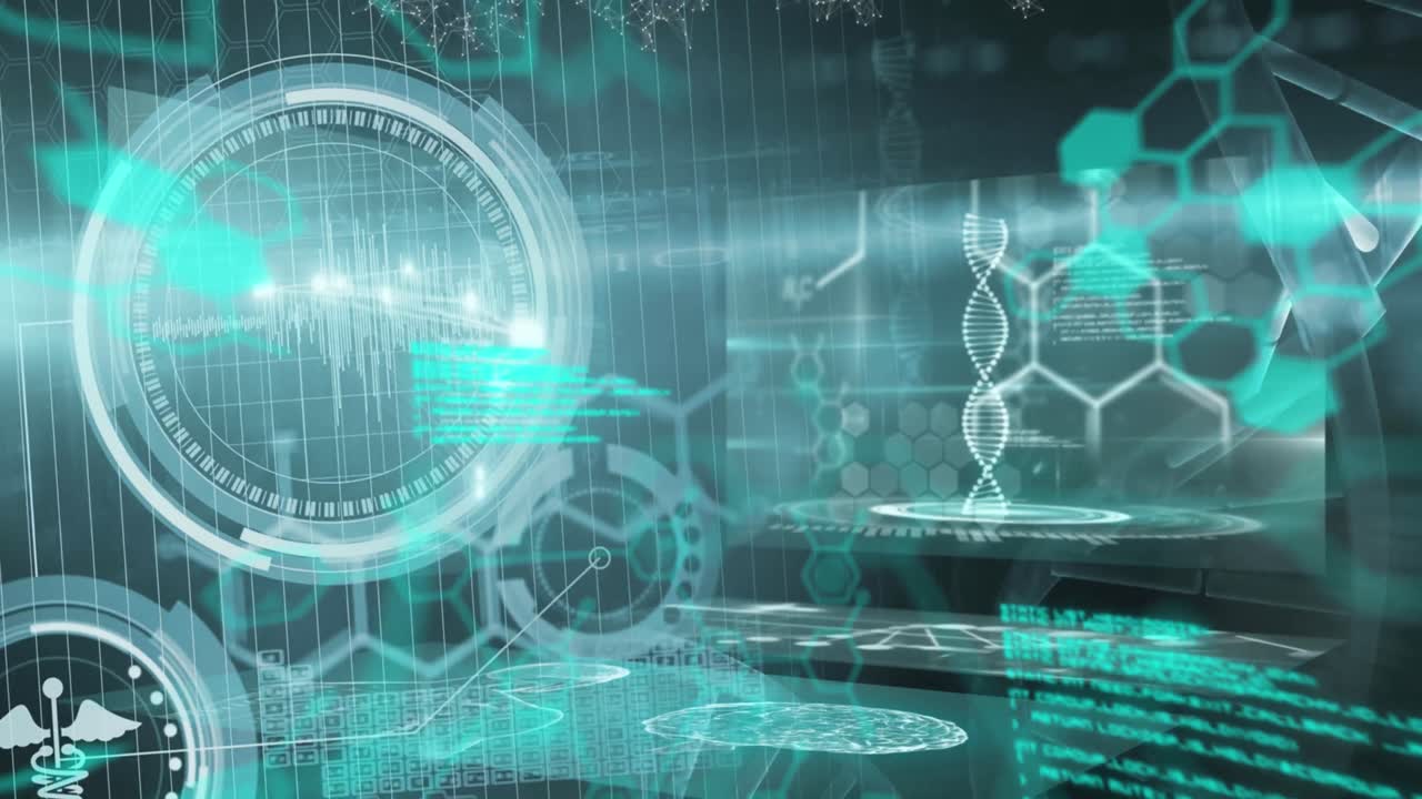 데이터 처리를 통한 디지털 인터페이스 화학 공식의 애니메이션