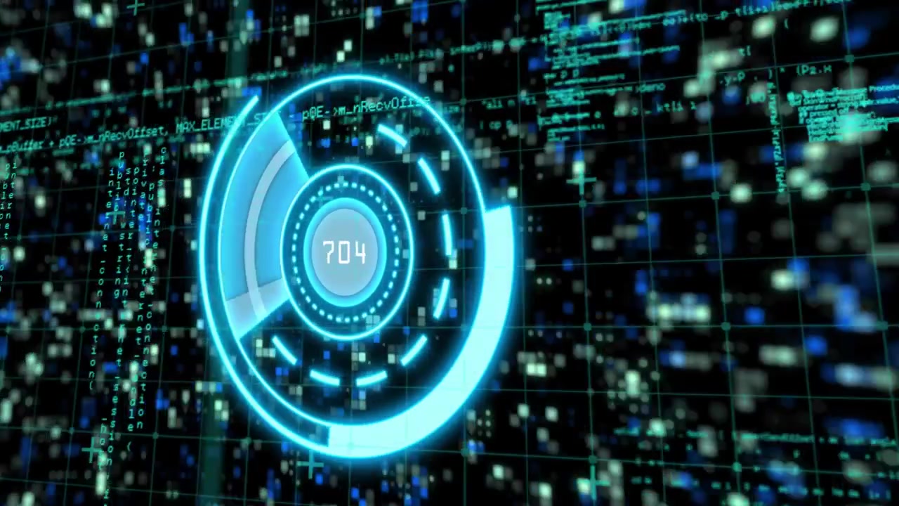 Holographic HUD opening on 801, pulsing rings rotating, numbers fluctuating, showing data streams