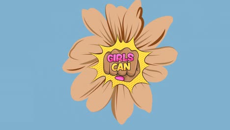 Composition-of-text-girls-can,-over-brown-flower-and-fist