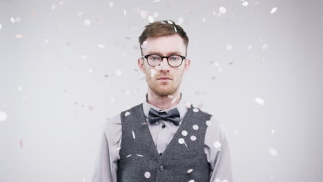 man in formal wear with confetti