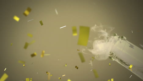 animación de confeti de oro cayendo sobre el champán que se está abriendo