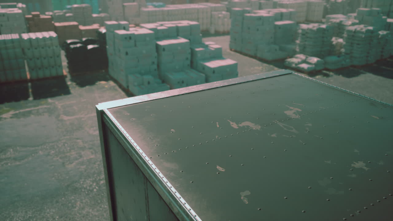 배송 컨테이너와 화물을 가진 창고