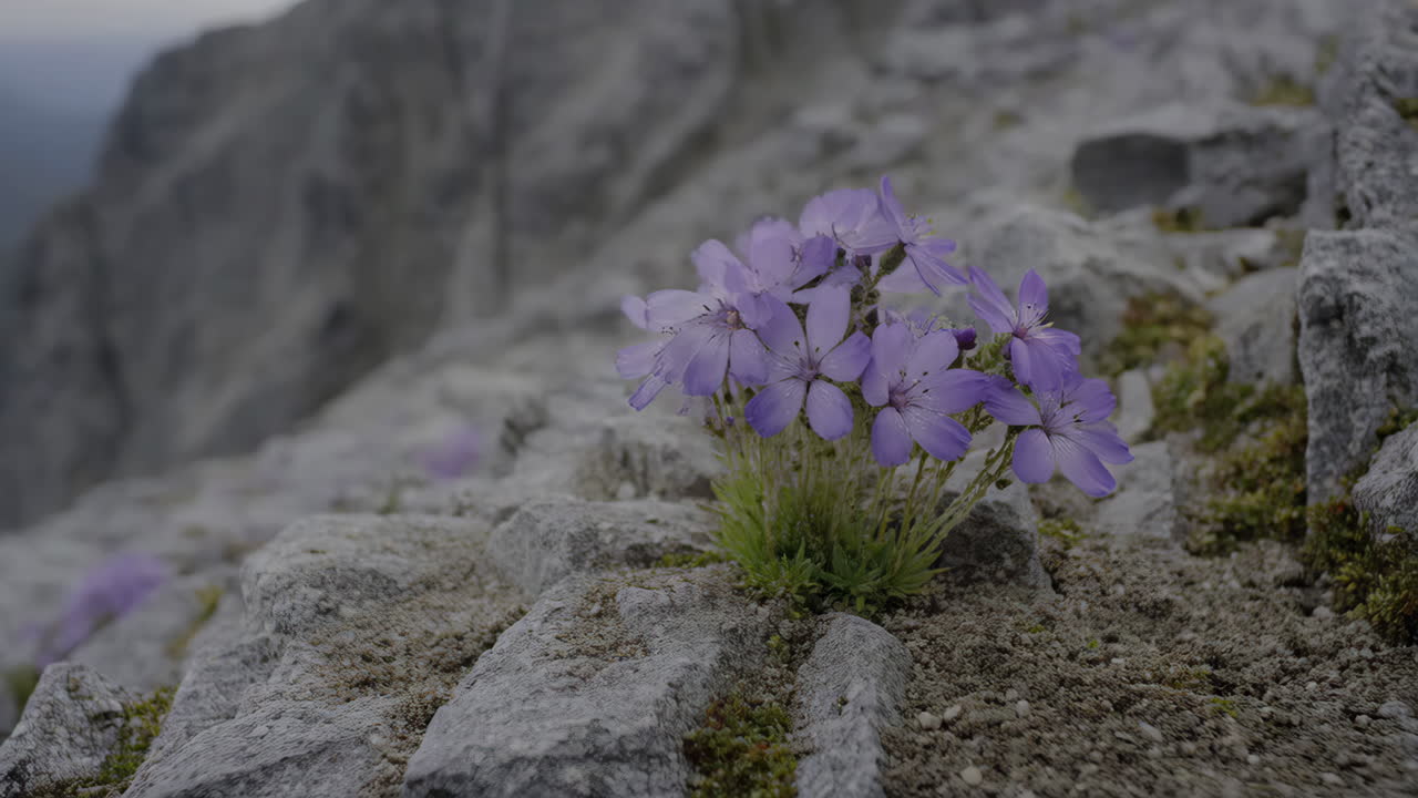 Delicate Purple Mountain Flowers on Rocky Terrain