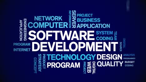 desarrollo de software 4k etiqueta animada nube de palabras, animación de texto bucle sin fisuras.