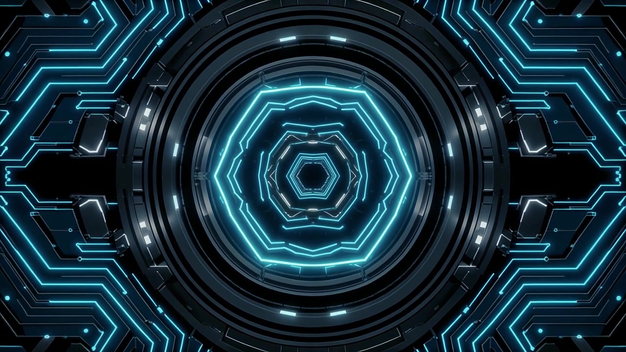 Seamless Loop of a Futuristic Digital Tunnel with Blue Lights