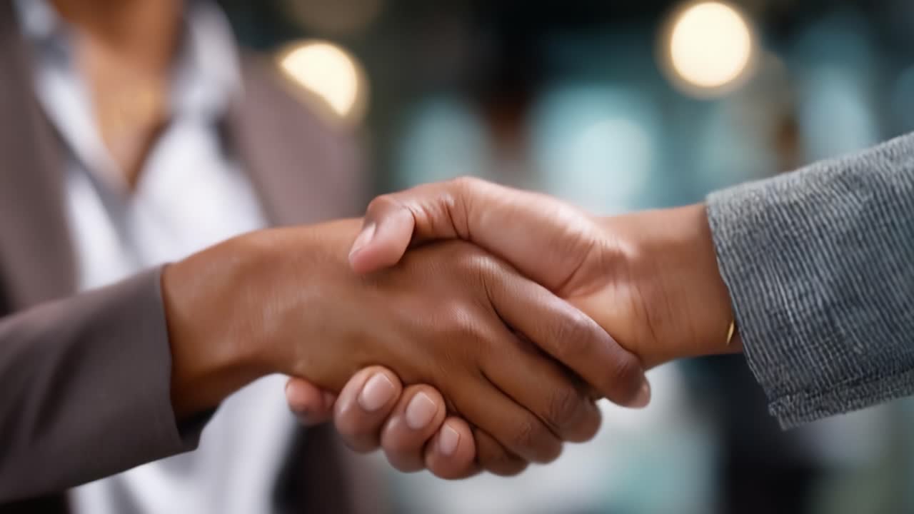 A Professional Handshake Signifying Agreement and Collaboration Between Two Individuals in a Business Setting, Marking a New Partnership or Deal Completion