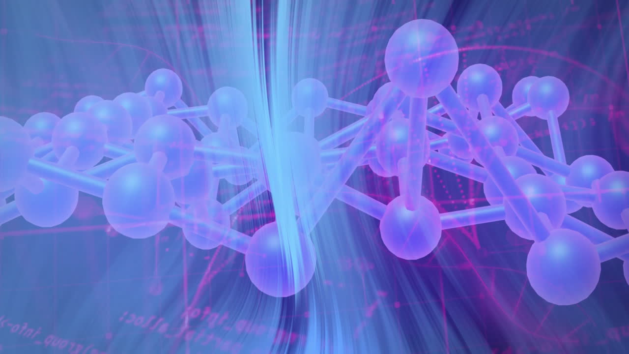 어두운 배경에 dna 줄에 대한 과학적 데이터 처리의 애니메이션