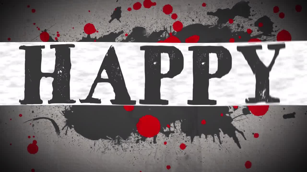 회색 배경에  ⁇ 은 페인트 스플래치에 대한 행복한 할로윈 텍스트 배너