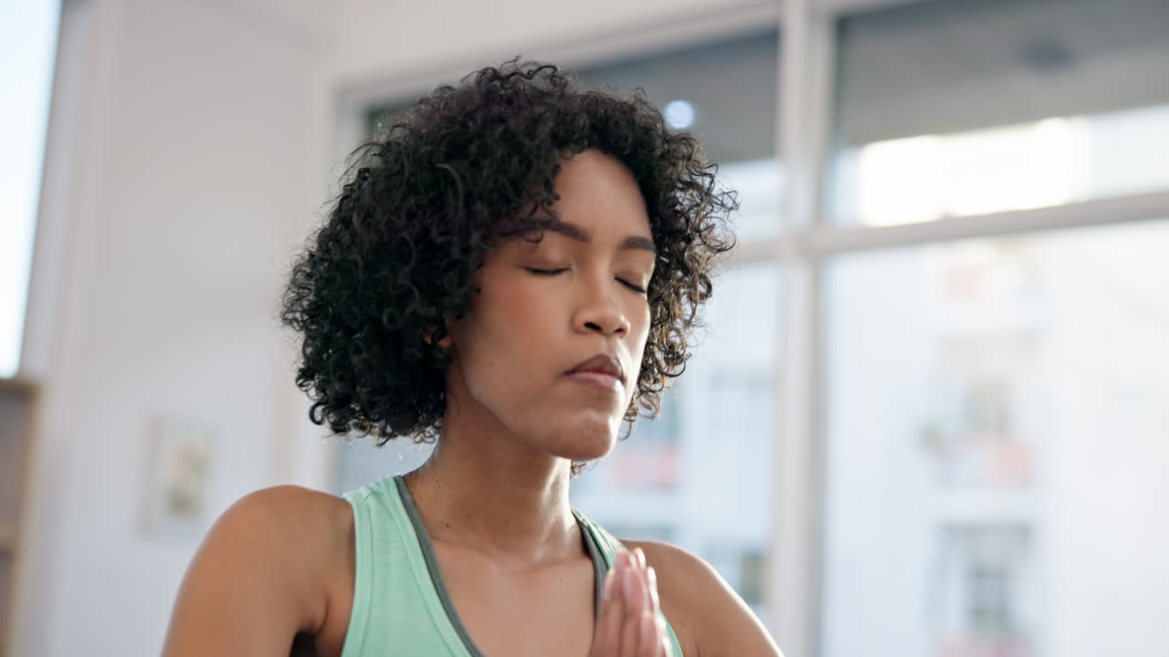 Meditation, yoga and zen with face of woman