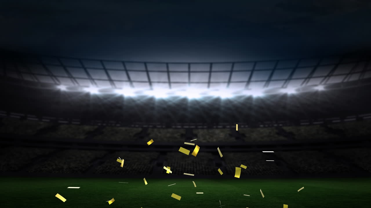 밤에 경기장 위에 떠다니는 콘페티의 애니메이션