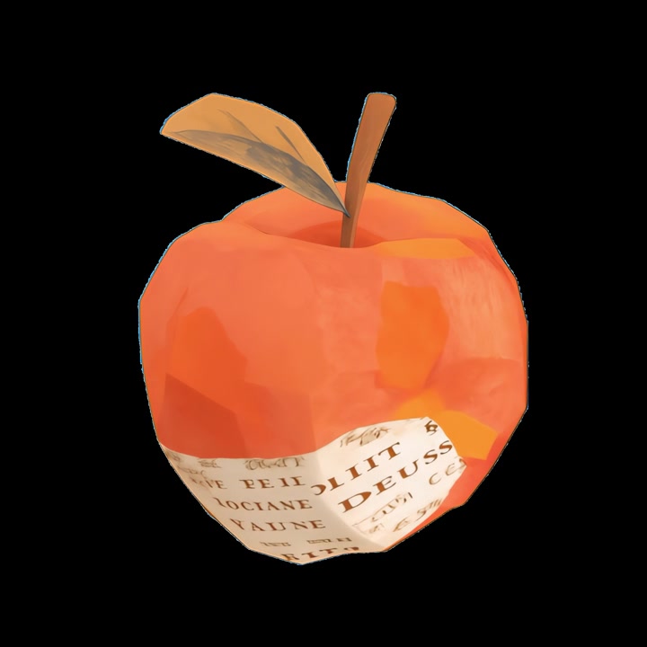 Low Poly Paper Apple Rotating on Black Background